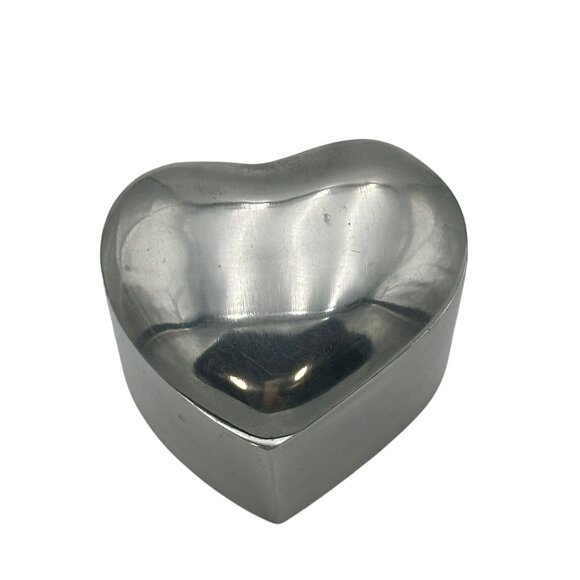 Trinket Box Shiny Heart Shaped Chrome Metal Lid Keepsake Storage - Picture 3 of 6